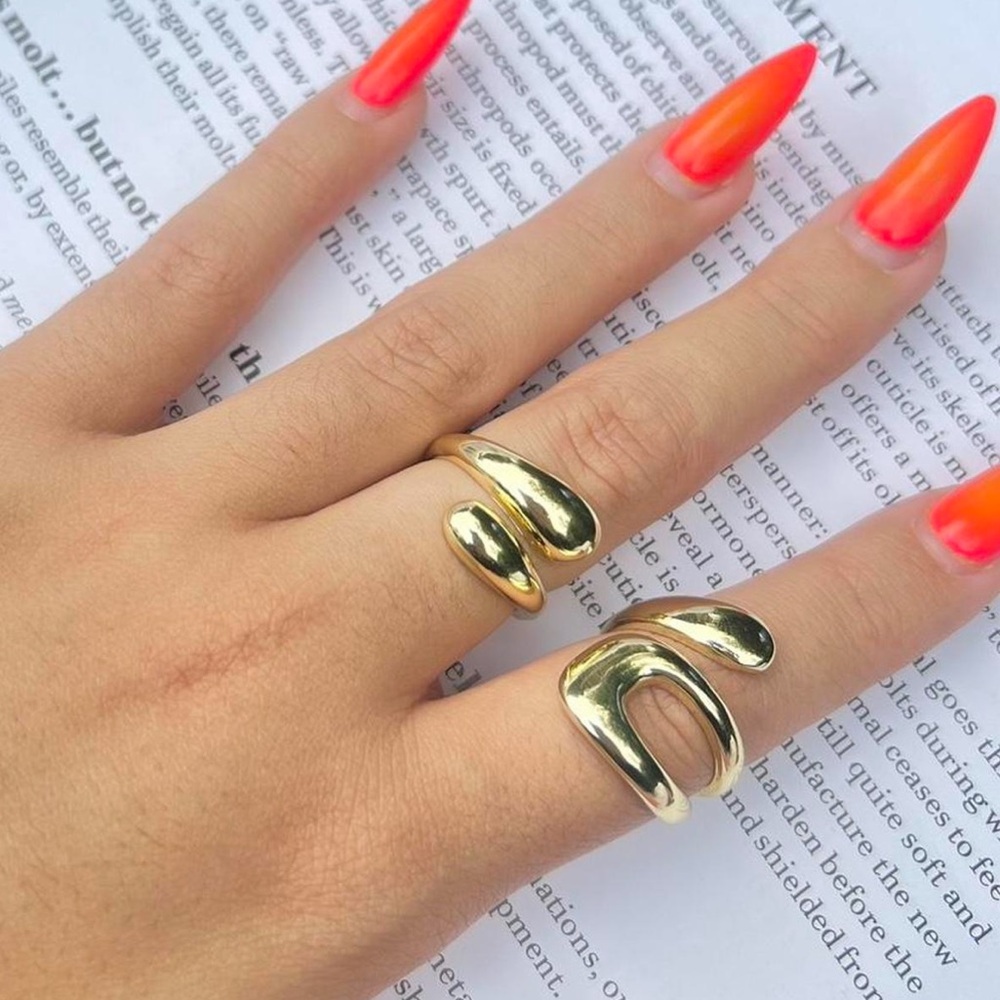 2pc Gold Irregular Cross-Design Rings - Picture 5 of 5